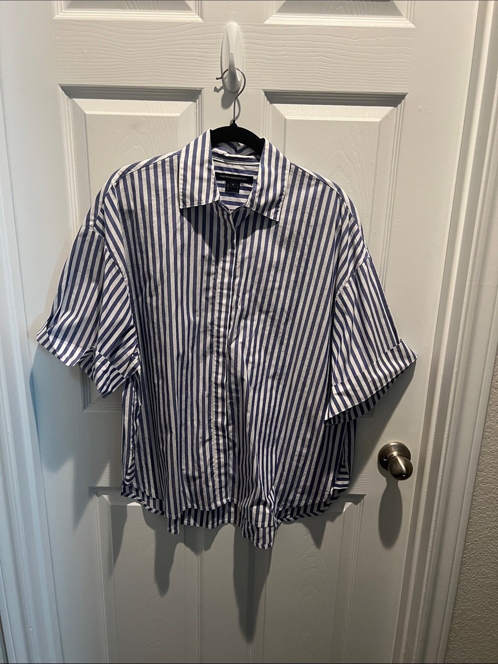 French Connection Blue & White Striped Short-Sleeve Button Shirt
